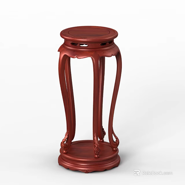 Wooden Side Table With Mahogany Finish Round Top And Elegant Curved Legs 3d model 
