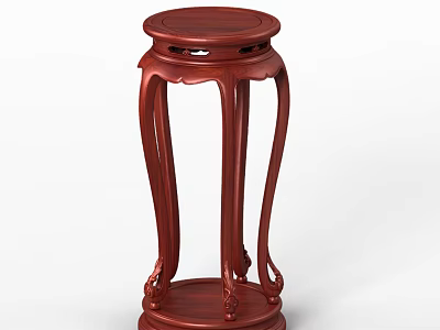 Wooden Side Table With Mahogany Finish Round Top And Elegant Curved Legs 3d model