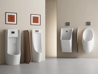 Modern White Urinals With Sleek Ceramic Design And Different Styles In Bathroom 3d model