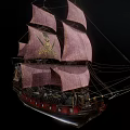 Vintage Sailing Ship With Pink Sails Intricate Carvings And Detailed Structure On Black Background
