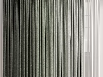 Modern Green Curtains With Soft Textured Fabric And White Sheer Window Panels 3d model
