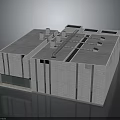 Modern Commercial Building Exterior With Gray Facade Vertical Lines And Roof Vents