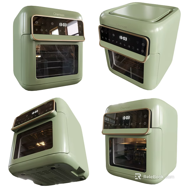 Green Modern Kitchen Appliance Multi Functional Oven With Digital Display And Glass Door 3d model 