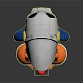 Mechanical Weapon with Red Lens Orange Components White Body and Blue Parts on Round Base