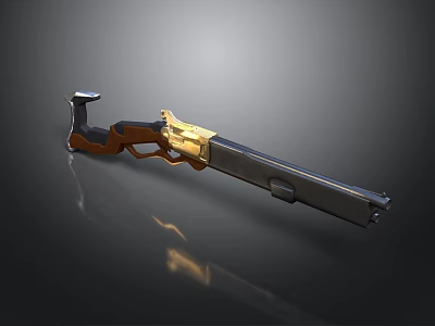 Black Rifle Featuring Gold Decorative Accents Brown Wooden Grip And Long Barrel 3d model