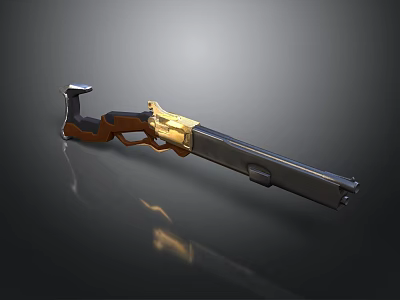 Black Rifle Featuring Gold Decorative Accents Brown Wooden Grip And Long Barrel 3d model Black Rifle Featuring Gold Decorative Accents Brown Wooden Grip And Long Barrel 3d model