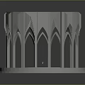 Gothic Architectural Arches Surrounding Circular Platform Base and White 3D Design