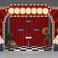 Vintage Beiping Era Scene With Neon Sign Red Curtain Gramophone And Qipao Women