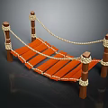 Wooden Rope Bridge With Decorative Posts And Plank Structure 3d model