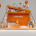CHILLCHAN VIP Day Orange Display Booth With Balloons Gift Boxes Cosmetics And Mannequin