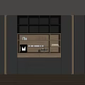 Modern Dark Gray Light Wood Sideboard With Storage Open Shelves Coffee Machine Glasses And Books