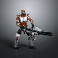 Futuristic Large Weapon Held by Armored Character in Orange White Armor