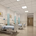Clean Hospital Ward Interior With Medical Beds Curtains TV And Paintings