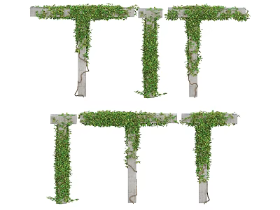 Lush Green Vines Climbing On Decorative Stone Pillar And Frame Structures 3d model