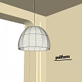 Rattan Dome Shaped Pendant Light In Modern Interior With Window Blinds 3d model
