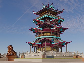 Chinese-style ancient building tower pagoda palace attic 3d model