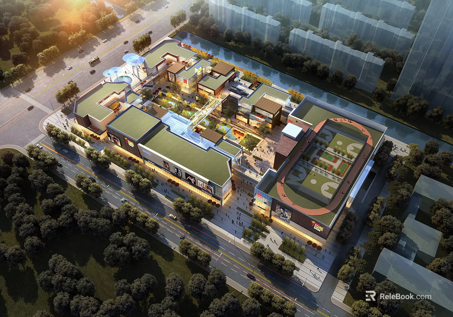 Aerial Urban Planning Layout With Buildings Green Spaces And Road Network Design 3d model 