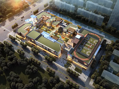 Aerial Urban Planning Layout With Buildings Green Spaces And Road Network Design 3d model