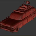 White Ghostbusters Car With Roof Equipment Lights Antenna And Red Stripes