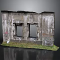 Dilapidated Wall With Two Window Frames Peeling Paint And Grass At Base