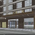 Modern Building Main Entrance Gate With Glass Doors And Canopy Facade