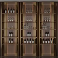 Luxurious Gold Wine Cabinet With Multi Tiered Shelves And Wine Bottles Glasses
