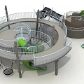 Modern Playground Equipment With Spiral Slide Circular Platform Swings And Green Slides