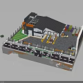 Block Style Multilayer Building Design With Colorful Sections Green Lawn And Garage