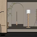 Modern Floor Lamp Designs With Wooden Elements And Lampshade In Archway Interior With Plant