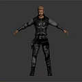 Man In Tactical Armored Outfit With Arms Outstretched On Gray Gradient Background