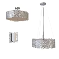 Elegant Circular Pendant Light With Intricate Cutout Pattern And Silver Metallic Frame Design 3d model