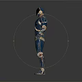 Game and Movie Character in Blue Armor With Golden Accents and Sci Fi Design