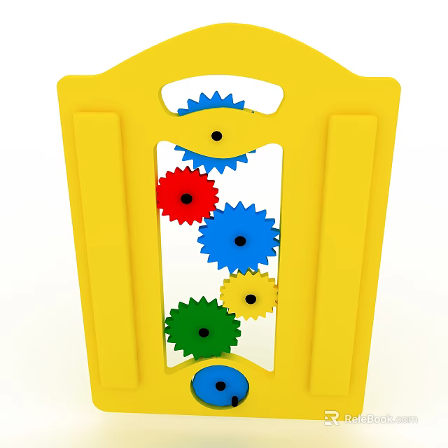 Yellow Building Blocks Toy With Colorful Gears In Frame For Kids Play 3d model 
