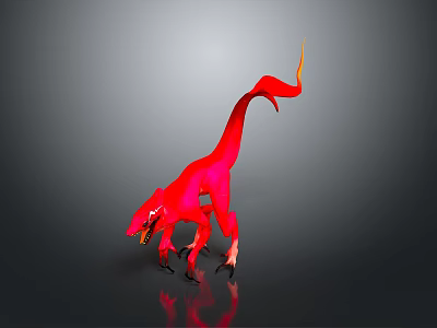 Vibrant Red Dinosaur Creature With Long Tail In Dynamic 3D Rendered Pose On Reflective Surface 3d model