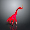 Vibrant Red Dinosaur Creature With Long Tail In Dynamic 3D Rendered Pose On Reflective Surface 3d model