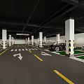 Organized Underground Parking Lot With Parked Cars Directional Arrows Marked Spaces And White Columns