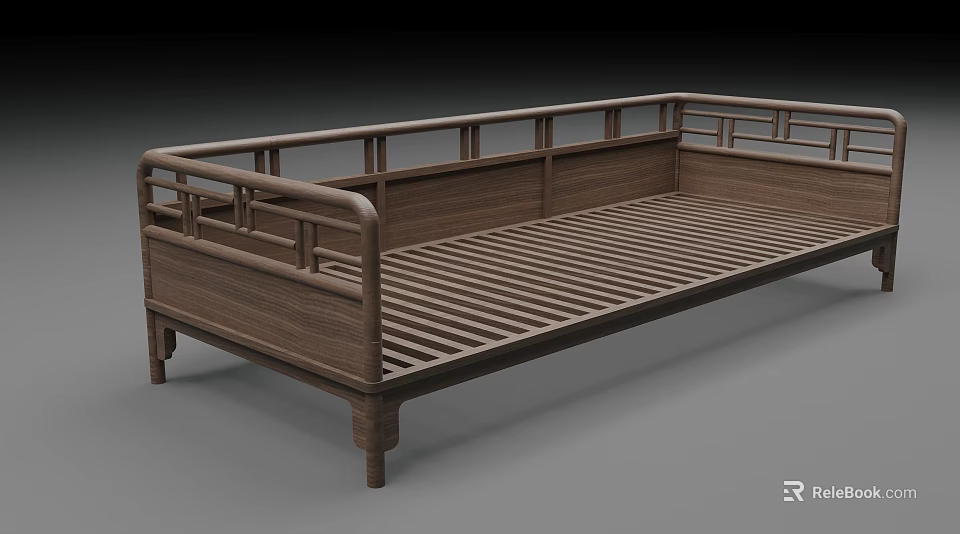Traditional Wooden Sofa Bench With Armrests And Long Railing Design For Living Space 3d model 