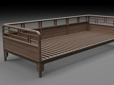 Traditional Wooden Sofa Bench With Armrests And Long Railing Design For Living Space 3d model