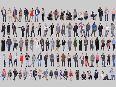 Diverse Group Of People In Various Poses And Different Clothing Styles 3d model