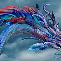 Colorful Dragon Sculpture With Intricate Horns And Feather Like Details In Sky