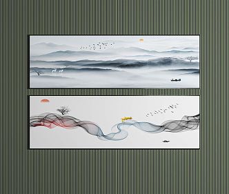 New Chinese Landscape Long Strip Decorative Painting 3d model