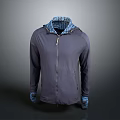Gray Hooded Jacket With Blue Patterned Lining And Zipper For Casual Daily Wear