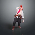 Red Headed Adventurer Drinking From Red Cup With Waist Tools In Gray Background