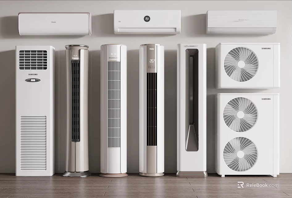 Modern Collection of Wall Mounted Floor Standing Tower and Table Air Conditioners and Fans 3d model 