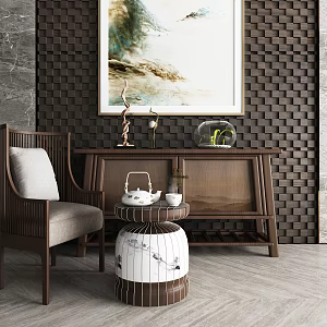New Chinese Style Entrance Cabinet Side Cabinet Coffee Table Chair 3d model