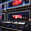 Modern KTV Lounge Interior With Large Screen Lighting Comfortable Sofas And Tables 3d model