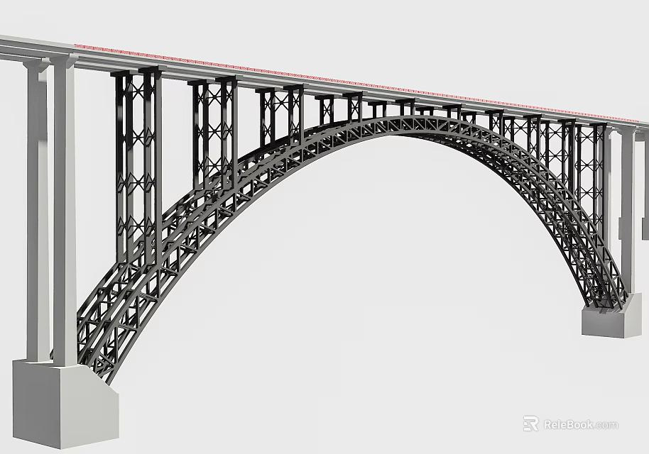 Modern Arch Bridge With Metal Frame And Support Pillars Structural Design 3d model 