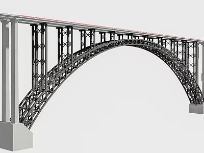 Modern Arch Bridge With Metal Frame And Support Pillars Structural Design 3d model