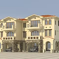 Semi Detached Villa Two Story Red Roof Beige Exterior Stone Columns Arched Porches And Garages