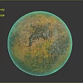 Spherical Sculpture With Orange Brown Textured Surface On Dark Background